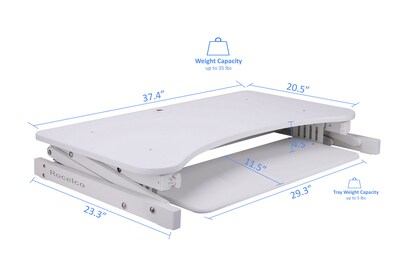 Rocelco 37.5" Height Adjustable Standing Desk Converter, Sit Stand Up Retractable Keyboard Riser, White (R DADRW)