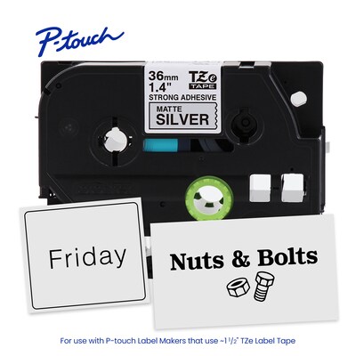 Brother P-touch Strong Adhesive Laminated Label Tape, 1-1/2" x 26.2', Black on Matte Silver (TZeS961)