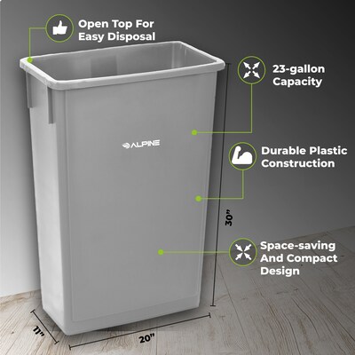 Alpine Industries Polypropylene Trash Can and Dolly, 23 Gallon, Gray (ALP477-GRY-PKD)