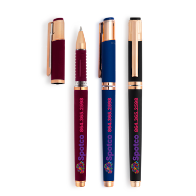 Custom Satin Soft Touch Earl Gel Pen With Rose Gold Accents (Recycled Material)