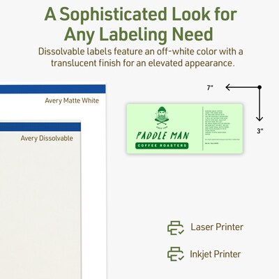 Avery Dissolvable Rectangle Multipurpose Labels, 3" x 7", Off-white, 75/Pack (94250)