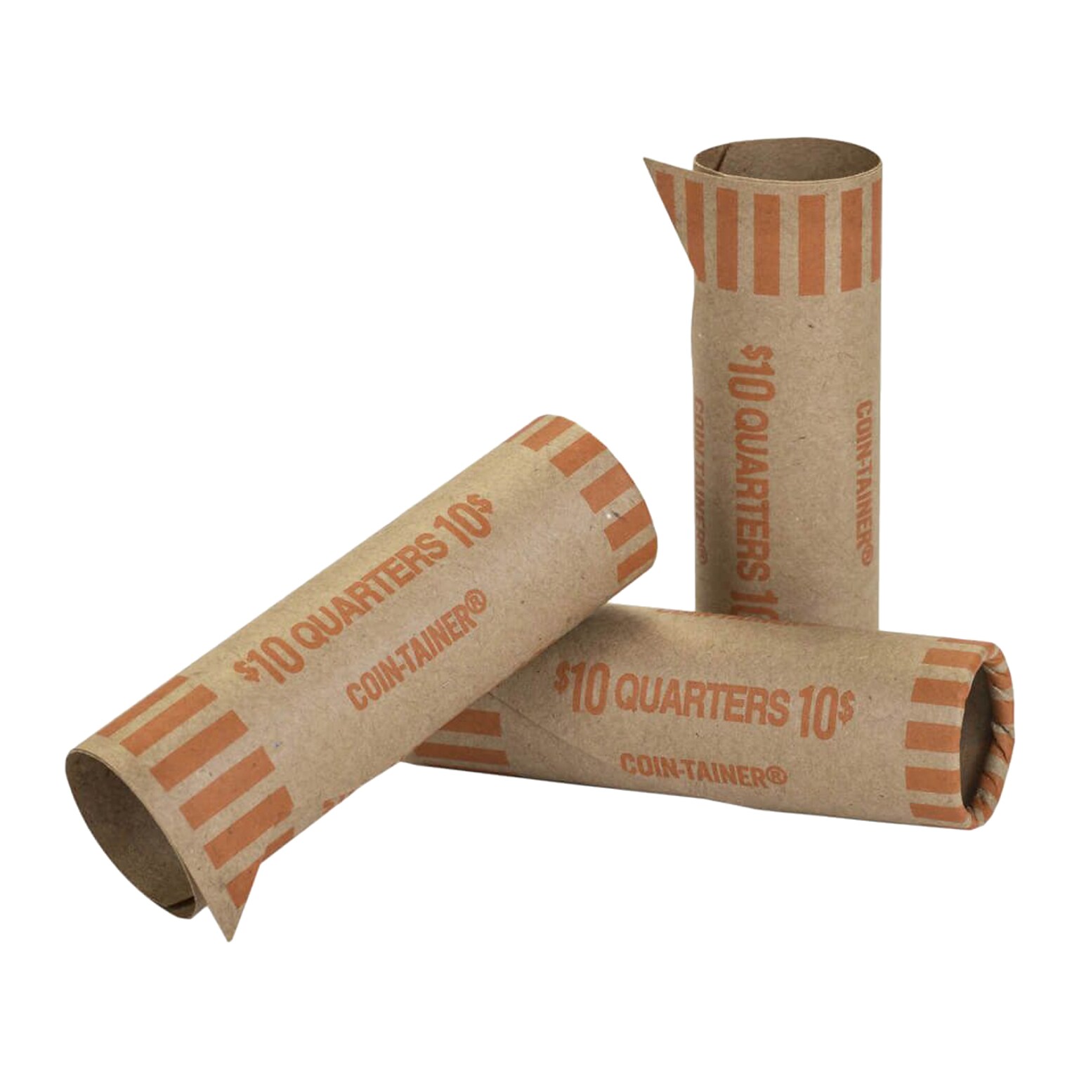 CONTROLTEK $10 Quarter Crimped-End Coin Wrapper, Kraft/Orange, 1000/Carton (560054)
