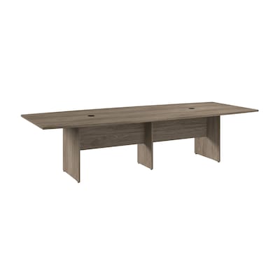 Bush Business Furniture 120W x 48D Boat Shaped Conference Table with Wood Base, Modern Hickory (99TB