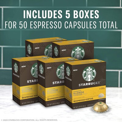 Starbucks Blonde Espresso Roast Coffee Nespresso Vertuo Capsules, Light Roast, 50/Box (117666)