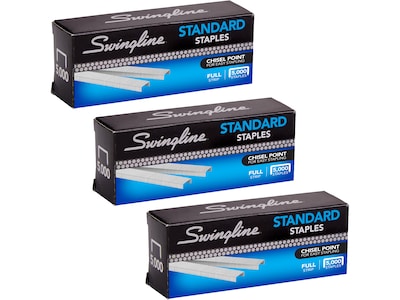 Swingline Standard Staples, 0.25 Leg Length, 5000 Staples/Box, 3 Boxes/Carton (S7035104CT)