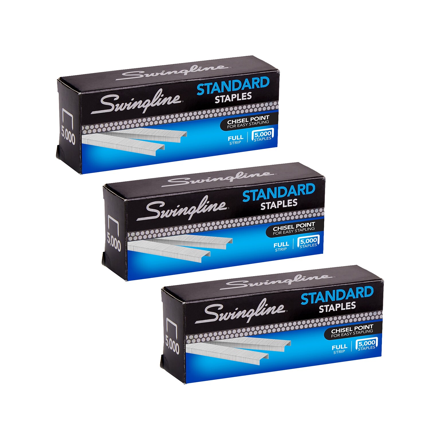 Swingline Standard Staples, 0.25 Leg Length, 5000 Staples/Box, 3 Boxes/Carton (S7035104CT)