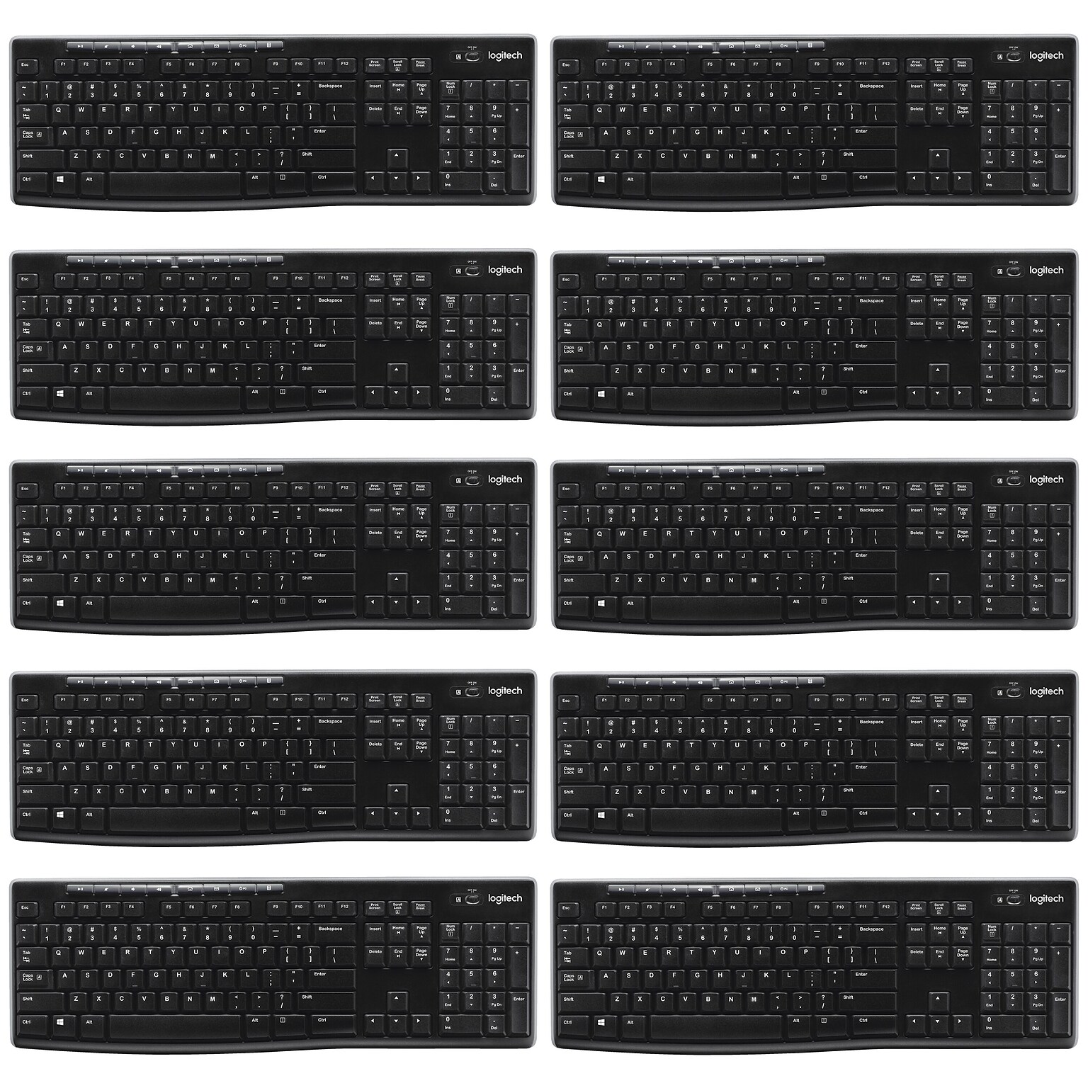 10 Pack- Logitech K270 USB Wireless Keyboard, Black