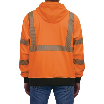 Ergodyne GloWear 8318BK High Visibility Long Sleeve Black Bottom Hooded Zip-Up Sweatshirt, ANSI Type R Class 3, Orange, 2XL