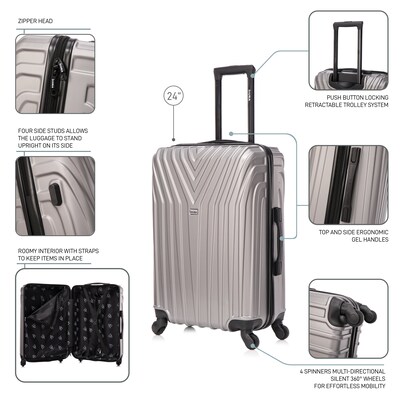 InUSA Vasty 26.37" Hardside Suitcase, 4-Wheeled Spinner, TSA Checkpoint Friendly, Grey (IUVAS00M-GRE)