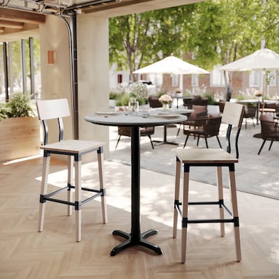 Flash Furniture Acadia 31.25 Round Wooden Dining Table with X-Base, Gray Faux Concrete/Black Base (STRD31CGT2222B)