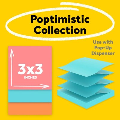 Post-it Pop-up Notes, 3 x 3, Poptimistic Collection, 100 Sheet/Pad, 12 Pads/Pack (R33012AN)