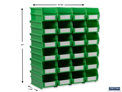 Triton Products LocBin Medium Stackable Plastic Storage Bin, 3 x 4.125x 7.375, 1.58 Qt., Green, 24/Pack (3-220GRN)