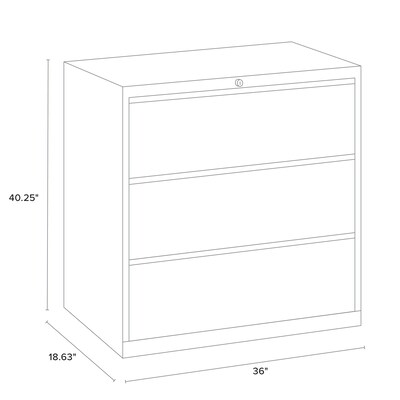 Hirsh 36" Wide 3-Drawer Metal Lateral File Cabinet, Letter/Legal and A4 Hanging Folders, Matte White (25894)