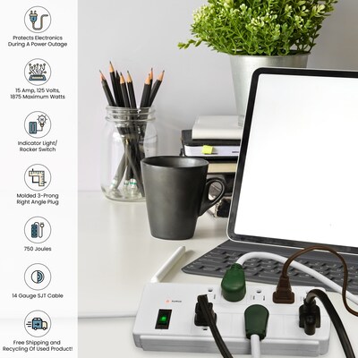 GoGreen Power 6' Surge Protector, 8 Outlet, White (GG-18316WH)