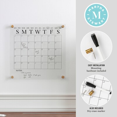 Martha Stewart Grayson Acrylic Black Print Dry Erase Wall Calendar, 14" x 14" (BRAC3636BKCLRBK)