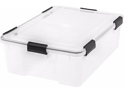 Iris WeatherPro Stackable Polypropylene Storage Box, 7.88 x 23.6 x 17.75, 41 Qt., Clear, 4/Pack (
