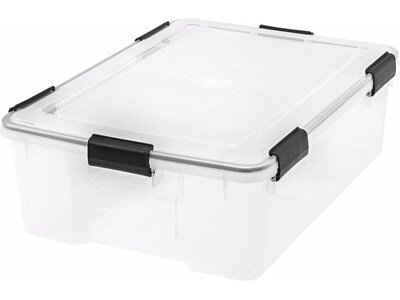 Iris WeatherPro Stackable Polypropylene Storage Box, 7.88" x 23.6" x 17.75", 41 Qt., Clear, 4/Pack (110500)