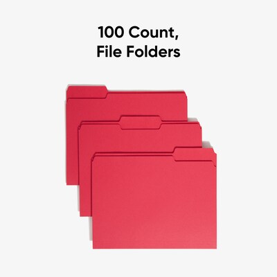 Smead Recycled File Folder, 1/3-Cut Tab, Letter Size, Red, 100/Box (12743)