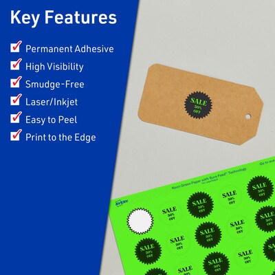 Avery Burst Multipurpose Labels, 1, Neon Green, 960/Pack (94606)