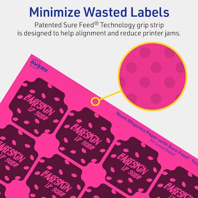 Avery Square Scalloped Laser/Inkjet Multipurpose Labels, 1-5/8" x 1-5/8", Neon Magenta (200/Pack)
