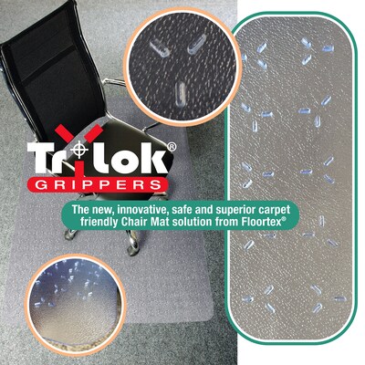 Floortex Cleartex TrYlok Carpet Chair Mat, 45" x 53", Designed for Low-Pile Carpet, Clear Vinyl (NRCMFLVT0005)