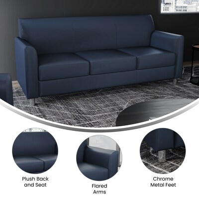 Flash Furniture Hercules Diplomat LeatherSoft Sofa, Navy/Chrome Legs (BT8273NVYCHR)