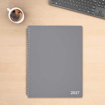 2027 Staples 8" x 11" Weekly & Monthly Appointment Book, Plastic Cover, Gray (ST63595-27)