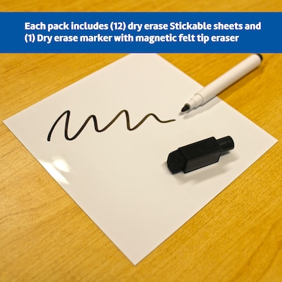 Flipside Products Dry Erase Stickables with Dry Erase Marker, White, 4" x 4", 12 Per Pack, 2 Packs (FLP93344)