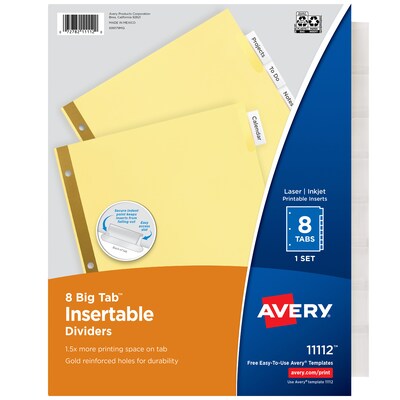 Avery Big Tab Insertable Paper Dividers, 8 Tabs, Buff  (11112)