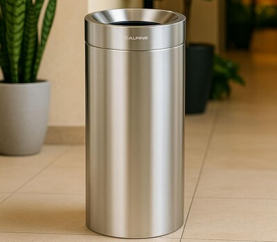 Alpine Industries Stainless Steel Trash Can, 27 Gallon, Stainless Steel, 2/Pack (ALP475-27-2PK)
