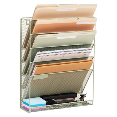 Staples 5-Pocket Metal Mesh Mountable Wall File, Letter Size, Sage Green (ST63849)