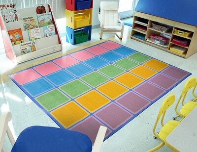 Joy Carpets Blocks Abound Nylon 7'8" x 10'9" Machine Tufted Rug, Pastel (1709D-02)