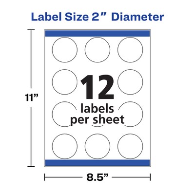 Avery Easy Peel Laser/Inkjet Round Labels, 2" Diameter, Glossy White, 12 Labels/Sheet, 10 Sheets/Pack, 120 Labels/Pack (22807)