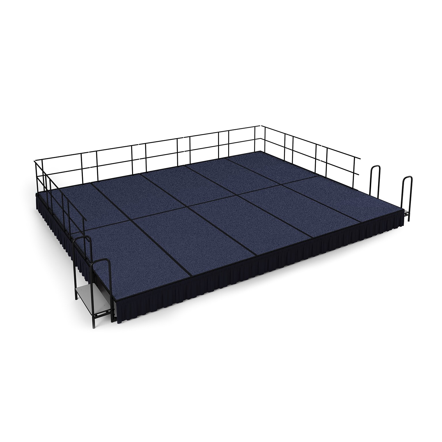 NPS 16H Stage Package, 16 x 20, Shirred Pleat Black Skirting, Blue Carpet (SG481610C04SS10)