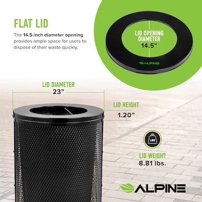 Alpine Industries 4460 Series Steel Mesh Outdoor Trash Can with Liner, 36 Gallon, Black (ALP4460-01-BLK)