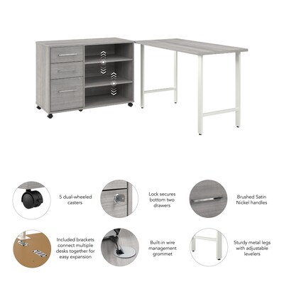 Bush Business Furniture Hustle 48"W Computer Desk and Storage Cabinet with Drawers and Shelves, Platinum Gray (HUS007PG)