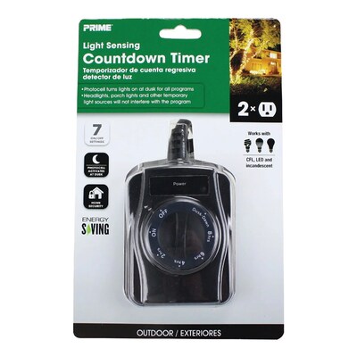 PRIME 2-Outlet Outdoor-Rated Countdown Timer, 0.5', Black (TNOCD002)