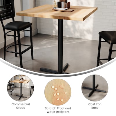 Flash Furniture Bennett Square Shaped Wooden Commercial Indoor Table, 36" x 36", Natural Top/Black Base (GSFSQ36NTT3030B)
