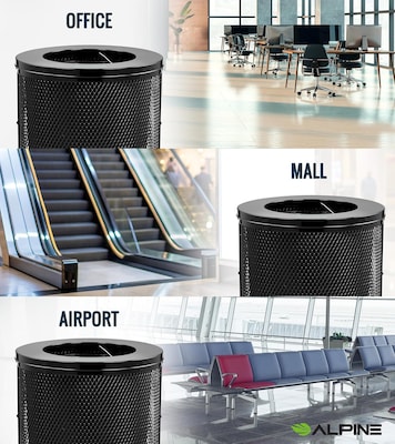 Alpine Industries 4460 Series Steel Mesh Outdoor Trash Can with Liner, 36 Gallon, Black (ALP4460-01-BLK)