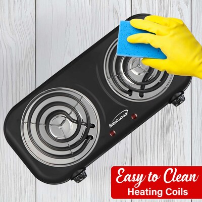 Brentwood 1,100-Watt Countertop Electric Double Burner, Black (TS-363BK)