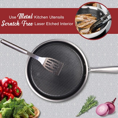 Brentwood 10" Frying Pan With Glass Lid, Stainless Steel (B-DSH26L)