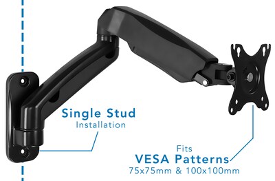 Mount-It! Height Adjustable Monitor Wall Mount Arm for 13" to 32" Monitors, Black (MI-765)