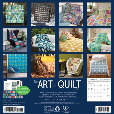 2026 Willow Creek Art of the Quilt 12 x 12 Monthly Wall Calendar (49921)