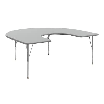 Flash Furniture Wren Horseshoe Activity Table, 66 x 60, Height Adjustable, Gray Top/Silver Frame (XUA6066HRSEGTP)