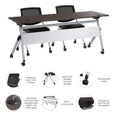 Bush Business Furniture Envision 72"W Foldable Training Room Table with 2 Chairs, Storm Gray (NVS008SG)