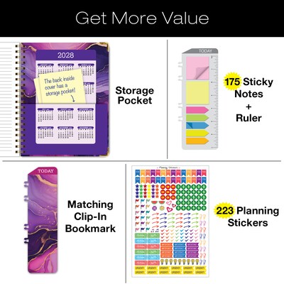 2027 Excello Brands 9" x 11" Weekly & Monthly Standard Planner, Paperboard Cover, Pink Purple Marble (FSHN-CY27-8511-22)