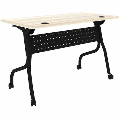 Lorell 48W x 23.6D Foldable Flip-Up Training Table, Melamine, With Wheels, Modern Elm/Black (LLR66377)