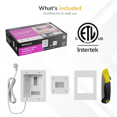 Mount-It! In-Wall Cable Management Kit with 2 Power Outlets, USB-A & USB-C Ports, White (MI-7287)