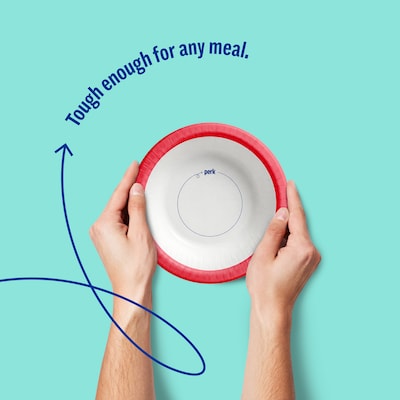 Perk™ Heavy-Weight Paper Bowls, 12 Oz., White/Red, 500/Carton (PK54332)