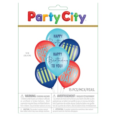 Party City 12 Modern Birthday Latex Balloons, 15/Pack (AM111402-PC)